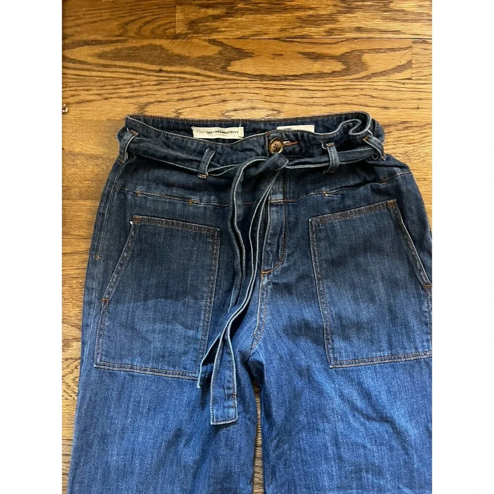 Pilcro Anthropologie High waist Rise Jeans Flare wide Leg Tie Waist Festival 30 - Picture 2 of 6